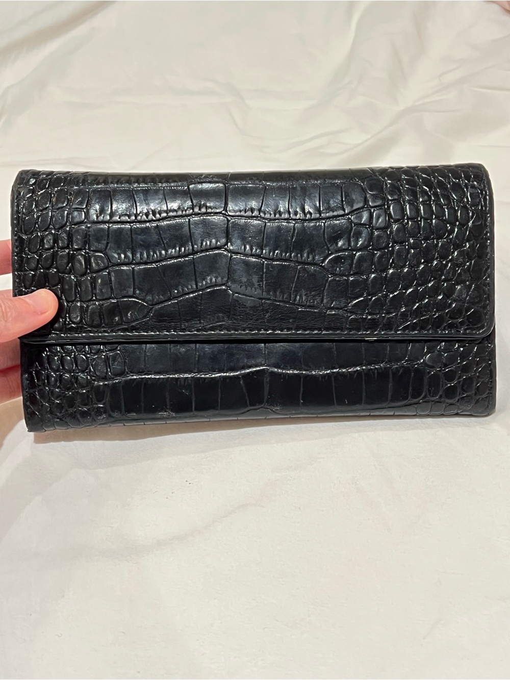Dries Van Noten Black Croc-Embossed Leather Wallet Clutch